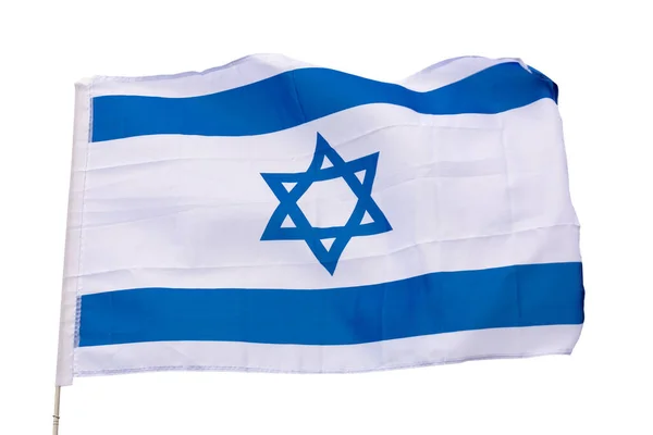 Canvas Van Vlag Van Israël Wappert Vlaggenmast Tegen Grijze Lucht — Stockfoto