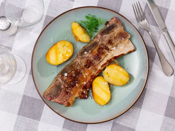 Delicious Churrasco Style Grilled Veal Ribs Served Plate Side Dish — Stock Photo, Image