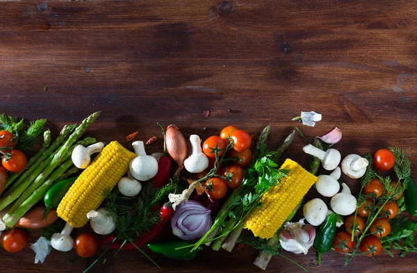 Zutaten Für Vegetarische Gerichte Frische Rohe Pilze Gemüse Kräuter Und — Stockfoto