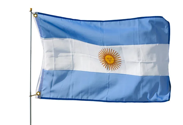 アルゼンチンの大きな旗が棒で固定された 白地に隔離された — ストック写真