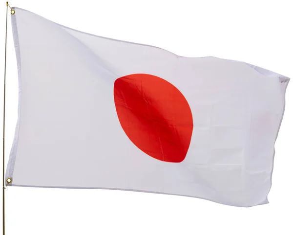 Duża Flaga Japonii Przymocowana Metalowym Kiju Machającym Izolacja Białym Tle — Zdjęcie stockowe