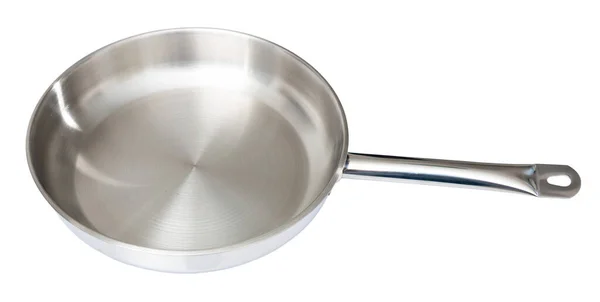 New Shiny Stainless Steel Frying Pan Isolated White Background — Stock Photo, Image