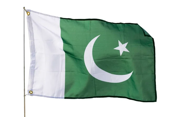Pakistans Flagga Flyger Stolt Vinden Isolerad Över Vit Bakgrund — Stockfoto