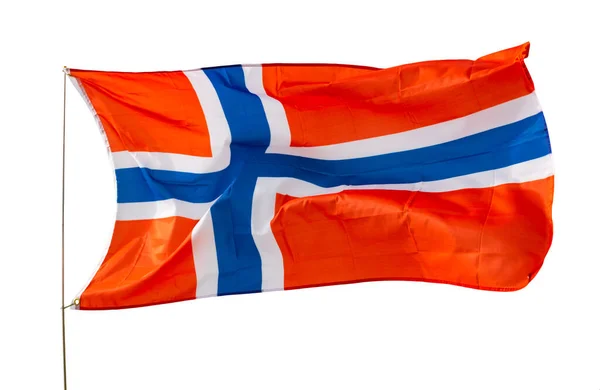 Bandeira Norueguesa Voa Orgulhosamente Vento Isolado Sobre Fundo Branco — Fotografia de Stock