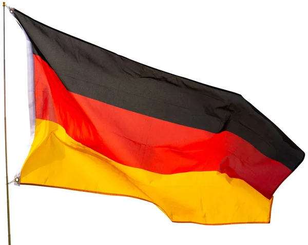 金の三色旗 統一された民主的なドイツ 文化と豊かな歴史の旗竿に振ってのアイデアの国のシンボル 白地に隔離された — ストック写真