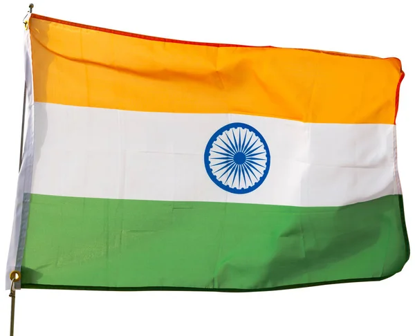Large Flag India Waving Isolated White Background — Stock Photo, Image