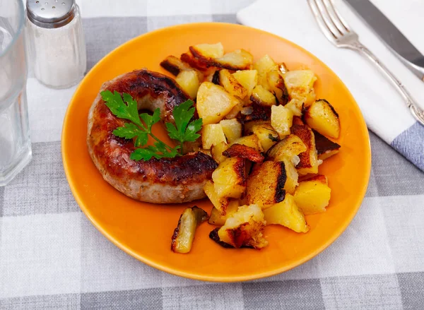 Spanish Pork Sausages Butifarras Boiled Potatoes — Stock fotografie