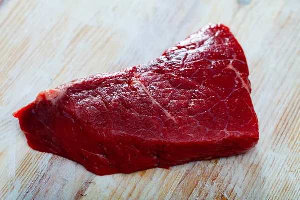 Fresh Raw Meat Piece Beef Sirloin Steak Wooden Background — Stock Photo, Image