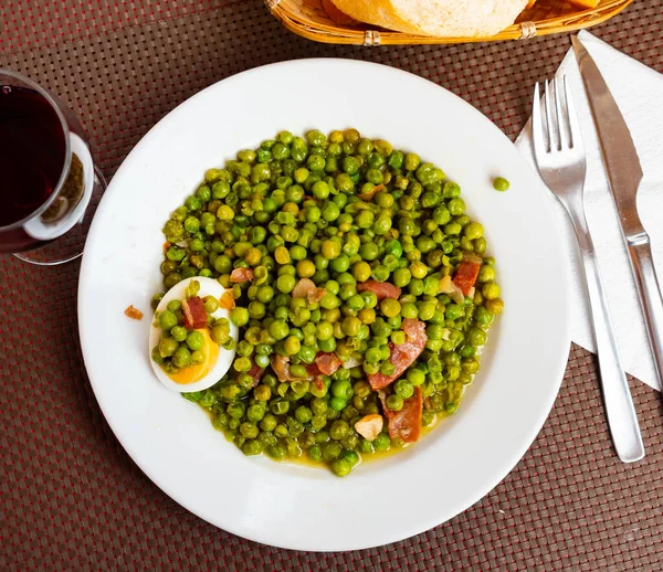 Fresh Just Prepared Peas Ham Served Plate Decorated Half Boiled — Stock Photo, Image