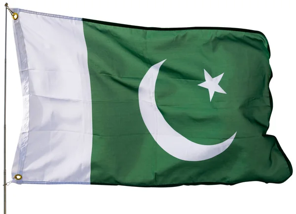 自豪地飘扬着巴基斯坦国旗 在白色背景下被隔离 — 图库照片