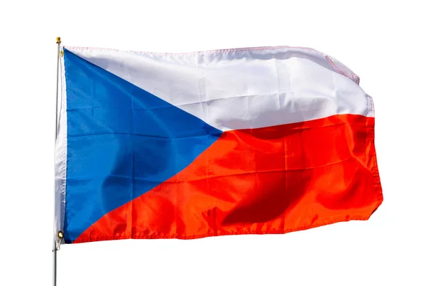 Великий Прапор Чеської Республіки Був Прикріплений Металевої Палиці Ізольовані Білому — стокове фото