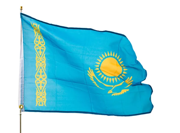 Flag Kazakhstan Flying Proudly Wind Isolated White Background — Stock Photo, Image