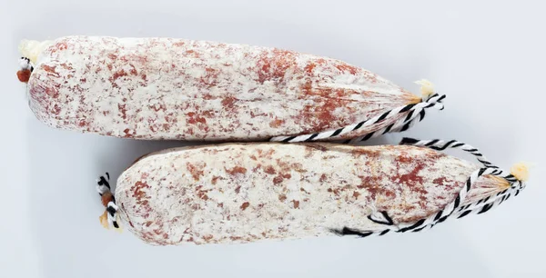 Nærbilde Spanskesmørbrød Med Krydderier Pølser Med Hvit Bakgrunn – stockfoto