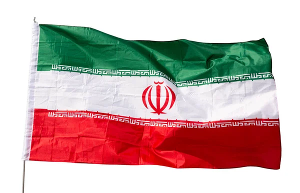 Огромный Флаг Ирана Прикрепленный Длинной Ручке Фоне Ясного Яркого Неба — стоковое фото