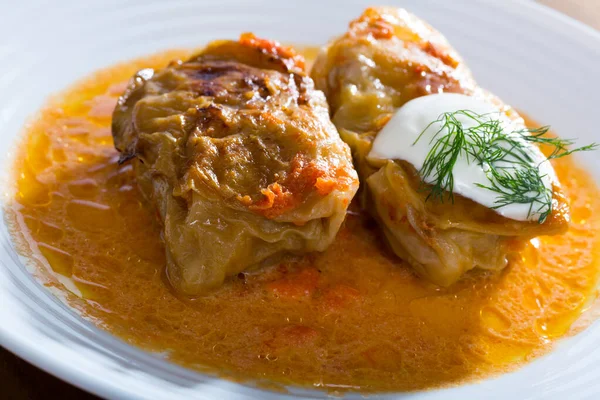 Dish Bulgarian Cuisine Cabbage Rolls Chopped Meat — Stock Photo, Image