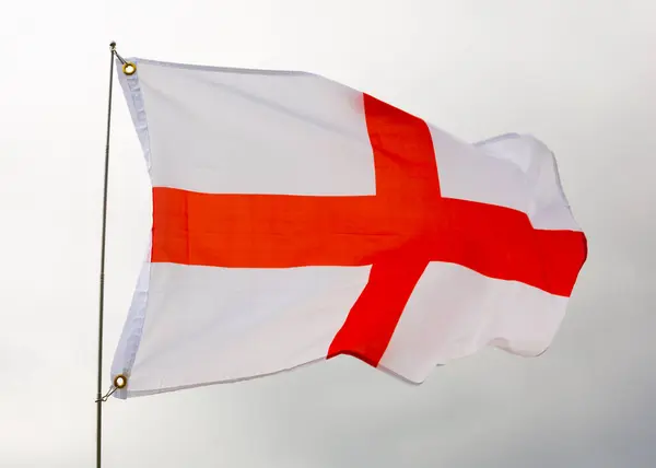 Big Flag England Fastened Stick Background Blue Sky Daylight — Stock Photo, Image