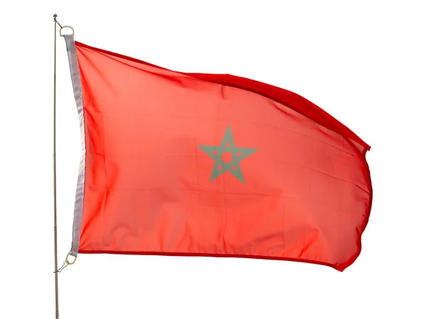 Flag Morocco Flying Proudly Wind Isolated White Background — Stock Photo, Image