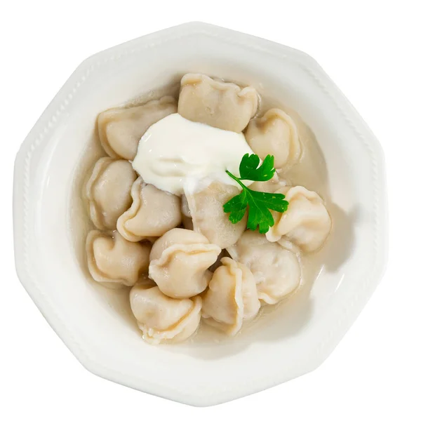 Appetizing Meat Dumplings Broth Served Plate Isolated White Background — Stock Photo, Image