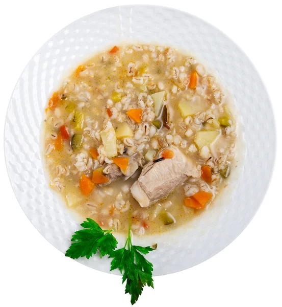 Hidangan Populer Dari Masakan Rusia Adalah Sup Acar Dengan Daging — Stok Foto