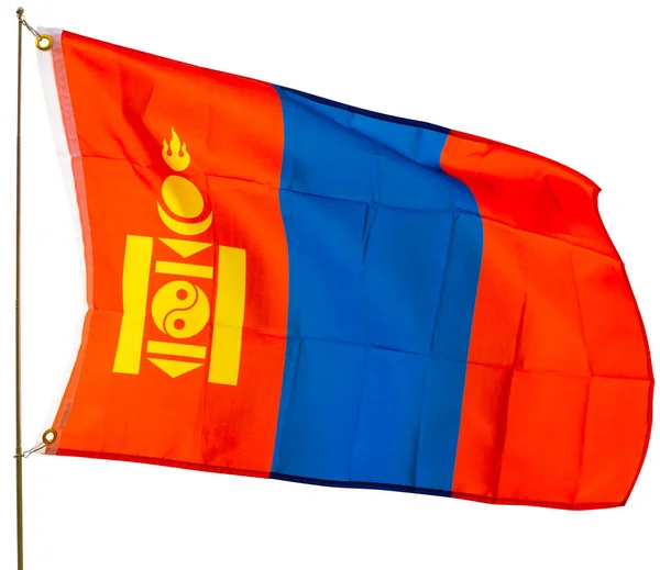 在风中骄傲地飘扬着蒙古国旗 在白色背景下被隔离 — 图库照片