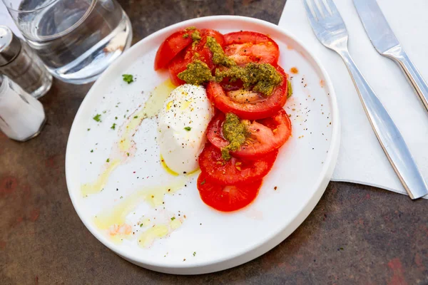 Appetizing Caprese Salad Served White Plate Italian Cuisine — Stock Photo, Image