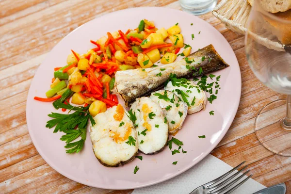 Pollock Served Vegetable Salsa Healthy Seafood Dinner — Stock Photo, Image