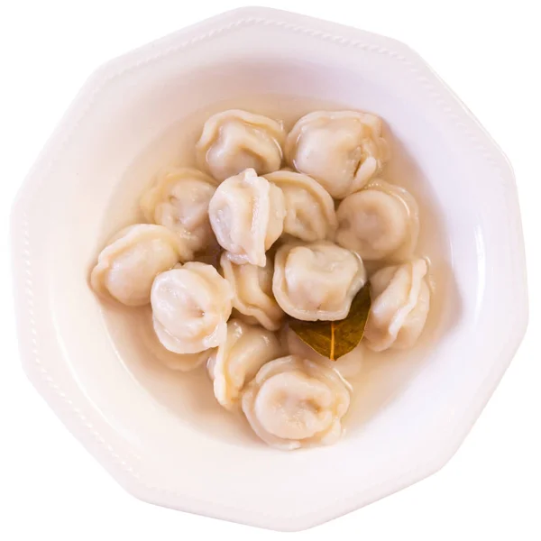 Portion Appetizing Homemade Meat Dumplings Broth Close Image Isolated White — Stock Photo, Image