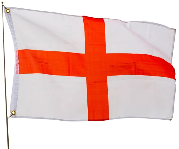 Big Flag England Fastened Stick Isolated White Background — Stock Photo, Image