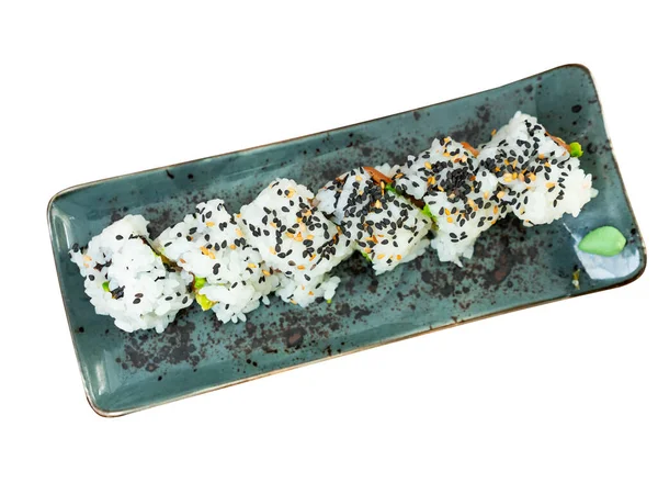 Japanese Roll California Urumaki Salmon Avocado Sesame Isolated White Background — Stock Photo, Image