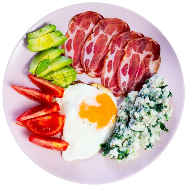 Vyvážená Vydatná Snídaně Obsahuje Proteinové Produkty Přírodní Čerstvou Zeleninu Talíř — Stock fotografie