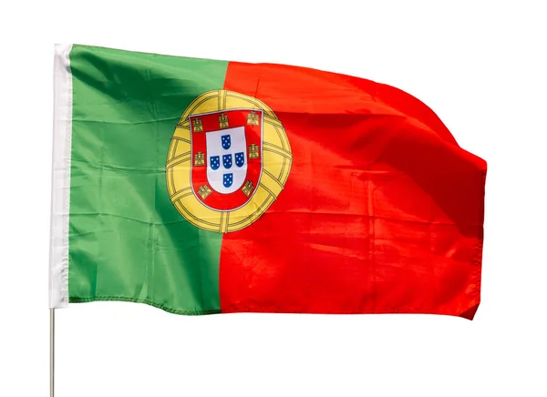 ポルトガルの緑色の旗が振られた 白い背景の上に隔離される — ストック写真