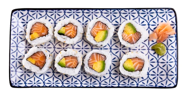 Japanese Roll California Urumaki Salmon Avocado Sesame Isolated White Background — Stock Photo, Image