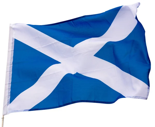 Εθνική Σημαία Της Χώρας Σκωτία Κυματίζει Κοντάρι Σημαίας Απομονωμένα Λευκό — Φωτογραφία Αρχείου