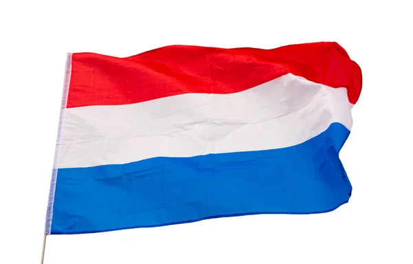 Nederlandse Vlag Vlaggenmast Fladderend Groot Nationaal Symbool Geïsoleerd Witte Achtergrond — Stockfoto