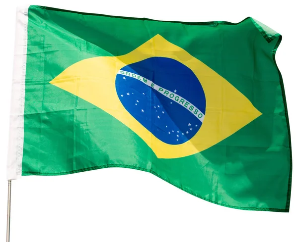 Brezilya Bayrağı Dalgalanıyor Beyaz Arkaplan Üzerinde Izole Edilmiş — Stok fotoğraf