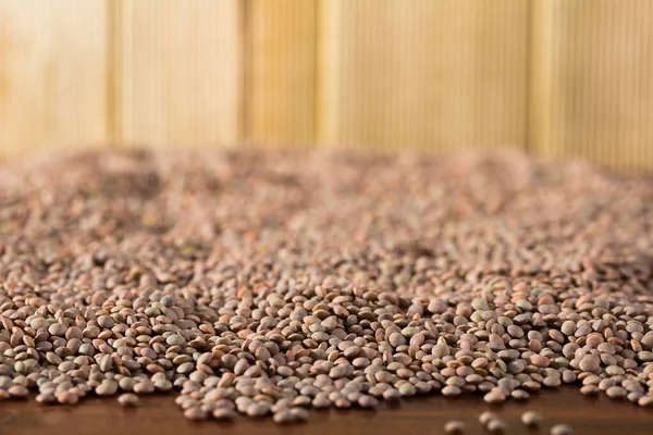 Closeup Background Raw Lentil Grains Wooden Surface Healthy Nutritious Food — Stock Photo, Image