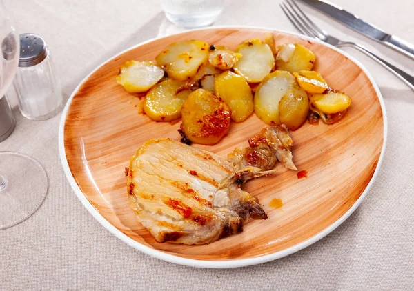 Fried Juicy Pork Chop Baked Oven Potato — Stock Photo, Image