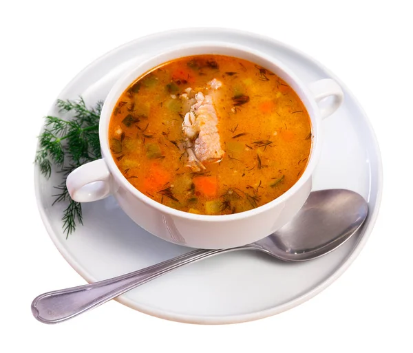 Sup Dengan Jelai Dan Asinan Mentimun Mutiara Barley Daging Wortel — Stok Foto