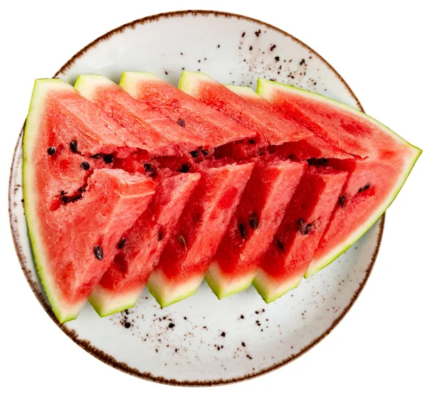 Ripe Red Watermelon Slices Plate Concept Delicious Vegan Low Calories — Stock Photo, Image