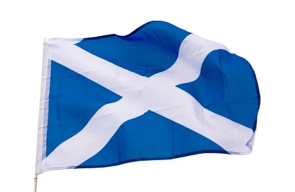 Landets Flagga Skottland Fladdrar Flaggstången Isolerad Över Vit Bakgrund — Stockfoto