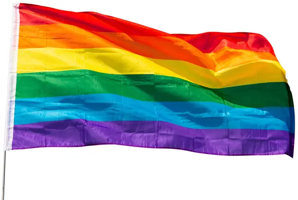 stock image Huge flag of LGBT attached on long handle. Isolated over white background