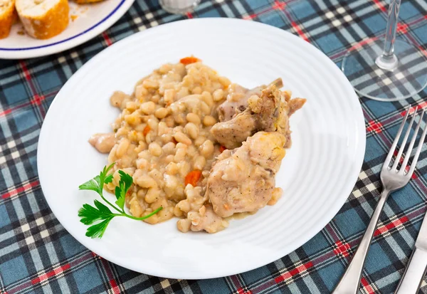 Thick White Navy Bean Stew Hare Meat Onion Carrot — Stock Photo, Image