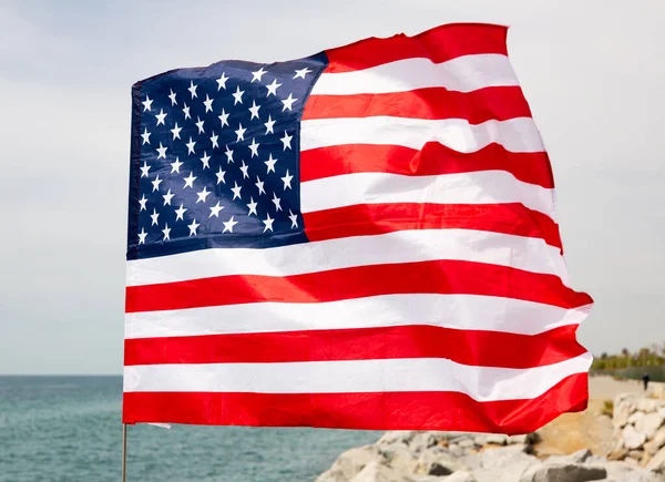 Bandera Nacional Estados Unidos América Sobre Fondo Marino — Foto de Stock