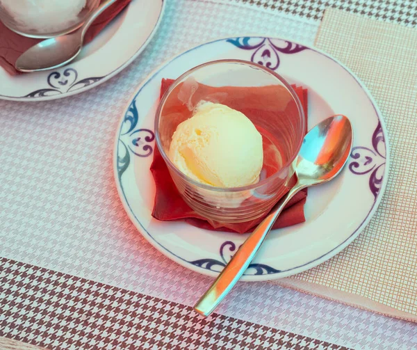 Healthy Frozen Vanilla Yogurt Served Glass Plate — Stock Photo, Image