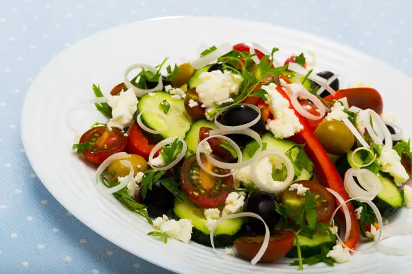 Salade Met Tomaat Brynza Komkommer Servische Sopska Salata — Stockfoto