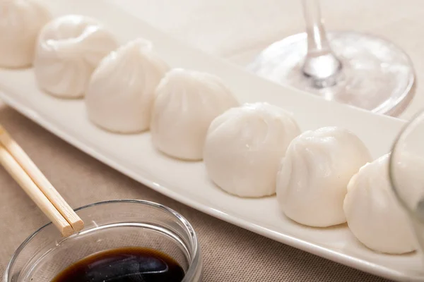 Dish Asian Cuisine Dim Sum Dumplings Served White Plate — Stock fotografie