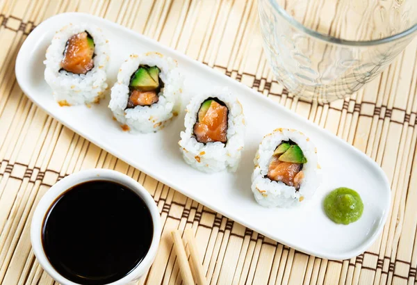 Japanese Dish California Roll Uramaki Salmon Avocado — Stock Photo, Image