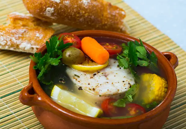 Cod Fish Soup Recipe Make Broth Head Hake Merluccius Other — Stock Photo, Image
