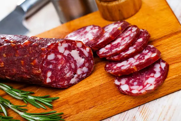 Braunschweiger Sausage Traditional German Semi Dry Cured Sausage Wooden Table — Stock Photo, Image