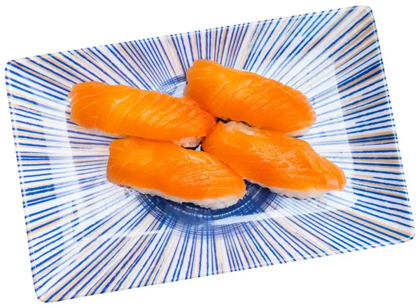 Traditional Japanese Dish Nigiri Sushi Fresh Row Salmon Slises Isolated — Stock Photo, Image
